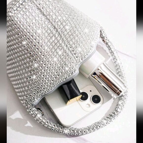 Silver Sequin Evening Bag Handbag - Picture 5 of 7